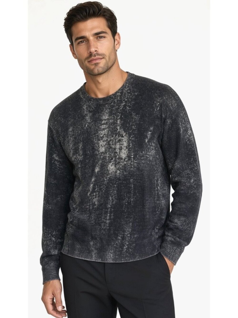 New Robert Graham Townsville Gray Abstract Linen Cotton Pullover Sweater
